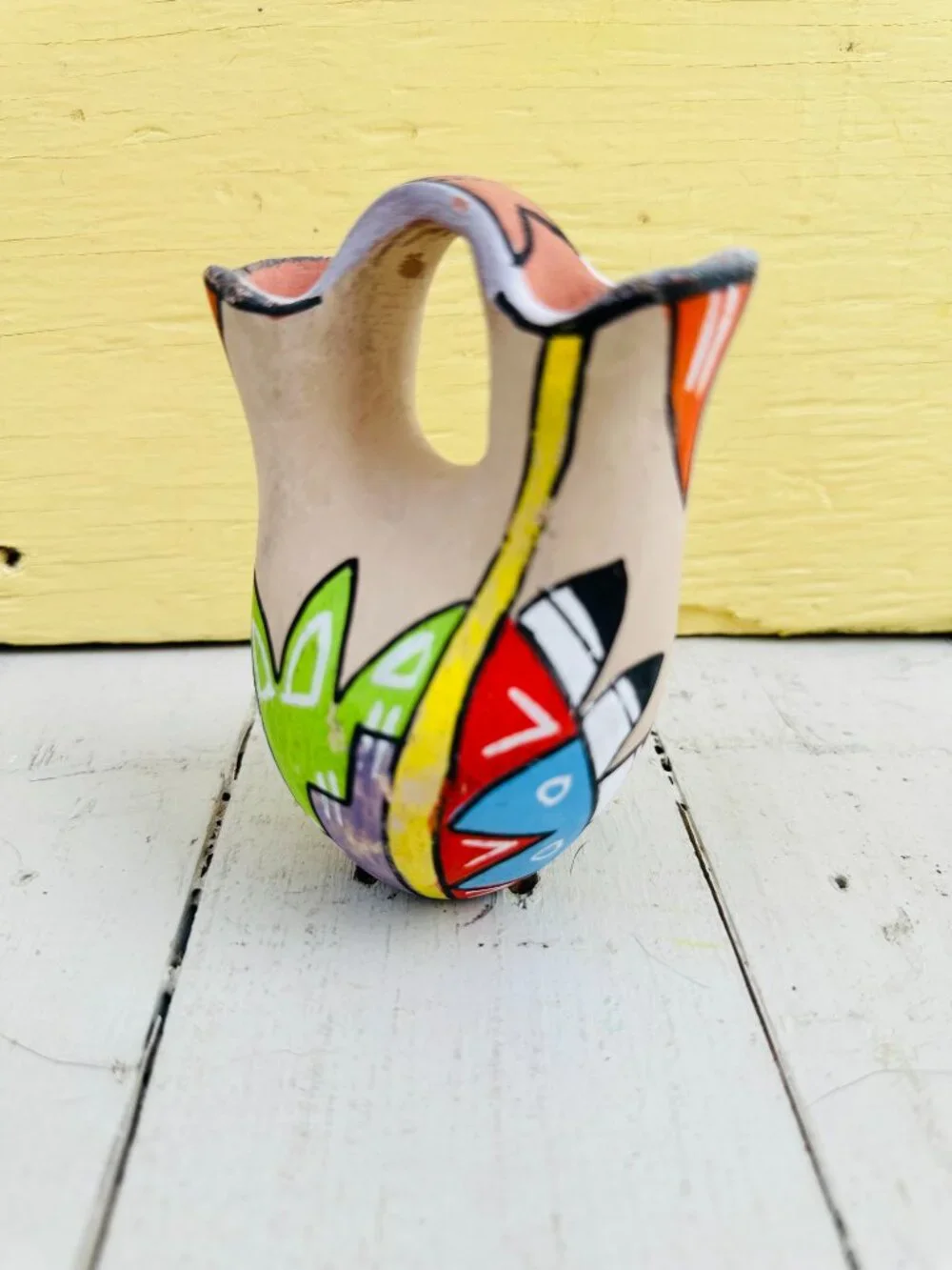 Vintage 60s Hand-Painted Jemez Pueblo pottery wedding vase, geometric designs - Picture 4 of 11